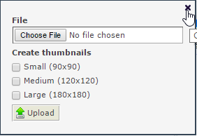 Upload dialog with the pointer on its close button.
