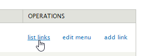 Operations column with the pointer on list links.