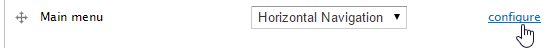 Main menu row set to Horizontal Navigation, with the pointer on configure.