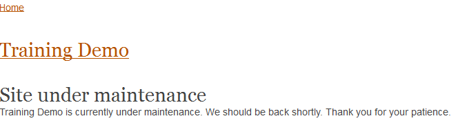 Site home page reading Site under maintenance.