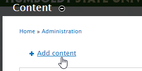 Content page with the Add content link selected.