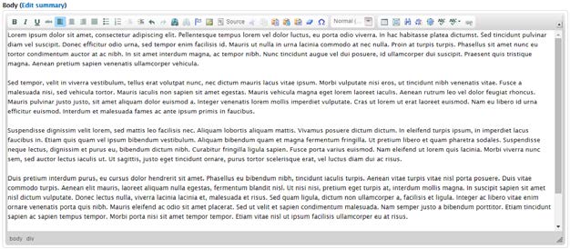 Body editor with a formatting toolbar and several paragraphs of placeholder text.