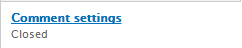 Comment settings tab showing Closed.