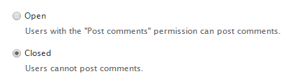 Comment options Open and Closed, with Closed selected.