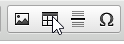 Editor toolbar with the pointer on the Table button.