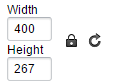 Width 400 and Height 267 fields with a lock icon.