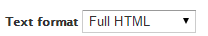 Text format drop-down set to Full HTML.