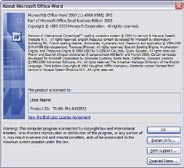 The About Microsoft Office Word dialog showing the version number.